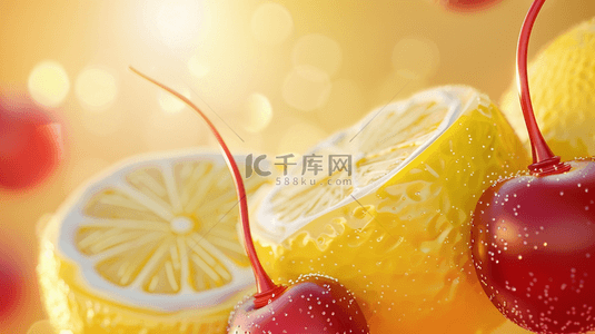柠檬清爽背景图片_清新清爽水果柠檬樱桃的背景