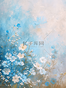 清新花朵唯美背景图片_浅蓝色唯美梦幻墙上花朵花束的背景