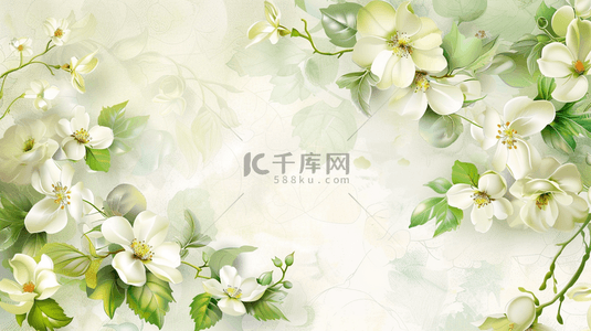 创意兰花绿叶相框背景图片_清新唯美绿色花朵树枝的背景