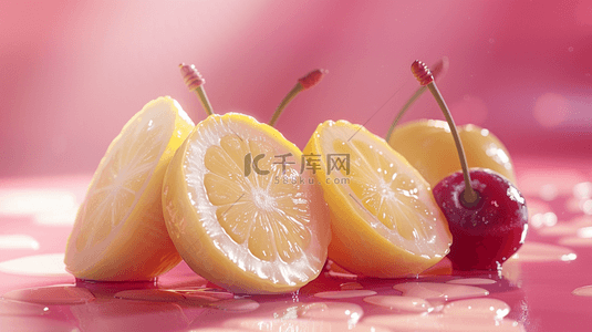清爽黄色背景背景图片_清新清爽水果柠檬樱桃的背景