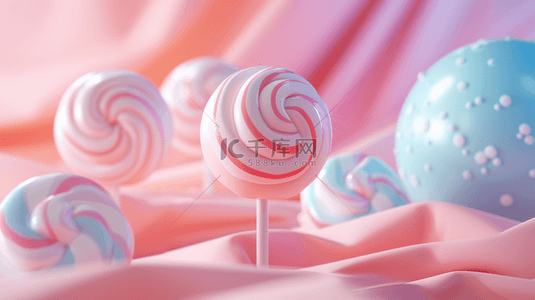 清新甜品背景图片_粉色场景圆球棒棒糖甜品的背景