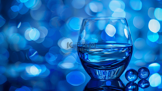 背景玻璃杯背景图片_蓝色空间质感花朵星光闪耀玻璃杯的背景