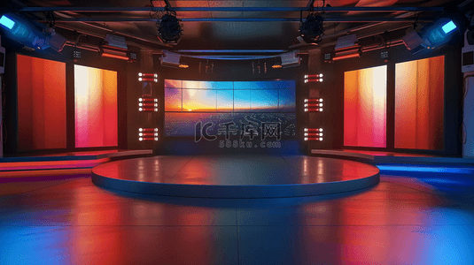 灯光照射舞台背景图片_电视舞台彩色灯光照射的空间背景
