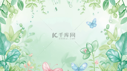 清新中式艺术风格树叶花朵蝴蝶的背景