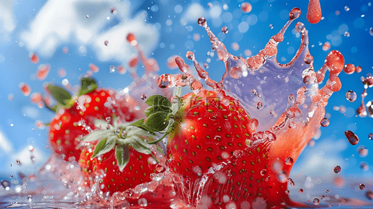 不可水洗背景图片_蓝天白云下水洗草莓的背景