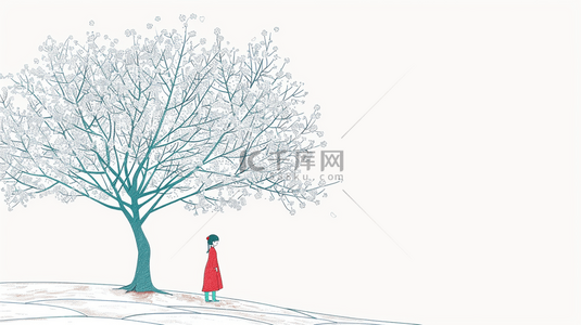 场景人物背景图片_绘画文艺场景树木下女孩的背景