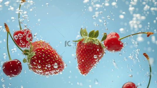 樱桃樱桃背景图片_清晰樱桃草莓水珠气泡的背景