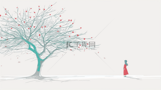 绘画文艺场景树木下女孩的背景