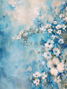 唯美浅蓝色背景图片_浅蓝色唯美梦幻墙上花朵花束的背景