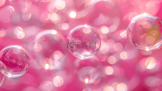 气泡粉色背景背景图片_粉色场景空间晶莹水晶球的背景