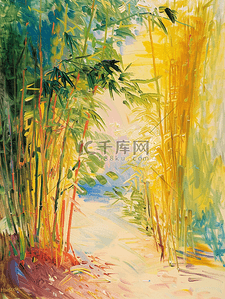 森林竹子背景图片_手绘绘画森林竹子竹叶的背景