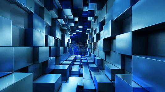 蓝色设计方块风格空间抽象商务的背景