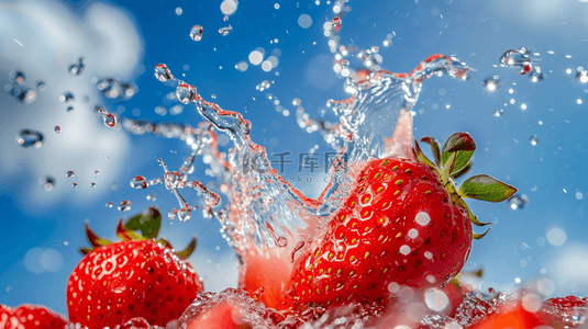 不可水洗背景图片_蓝天白云下水洗草莓的背景