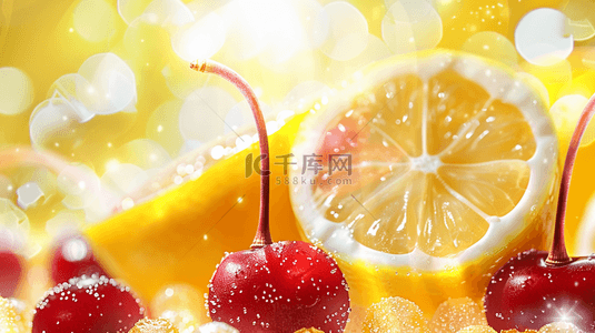 樱桃的水果背景图片_清新清爽水果柠檬樱桃的背景