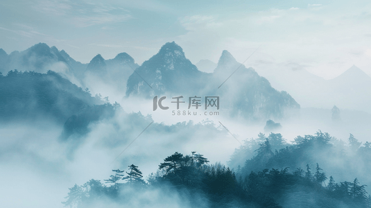 中式国风风景背景图片_中式国画国风艺术风格山景景色的背景