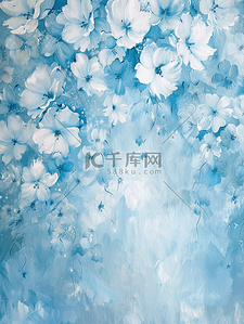 浅蓝色唯美梦幻墙上花朵花束的背景