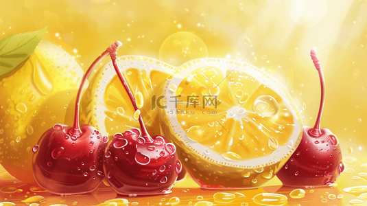 水果背景樱桃背景图片_清新清爽水果柠檬樱桃的背景