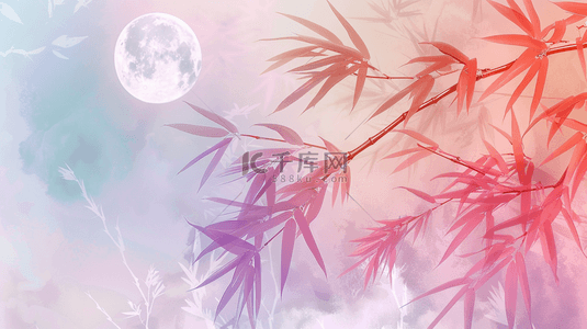 树枝树叶背景图片_粉色中式风格树枝树叶太阳的背景