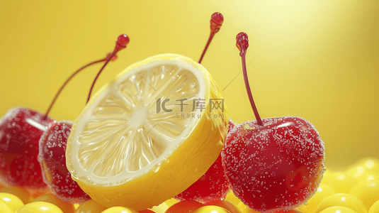 黄色清新水果背景图片_清新清爽水果柠檬樱桃的背景