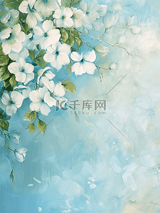 浅蓝色唯美背景图片_浅蓝色唯美梦幻墙上花朵花束的背景