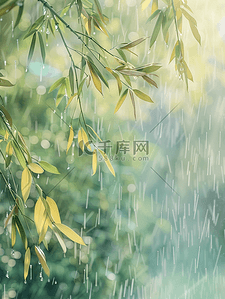 绿色下雨背景图片_户外雨季河面上树枝树叶的背景