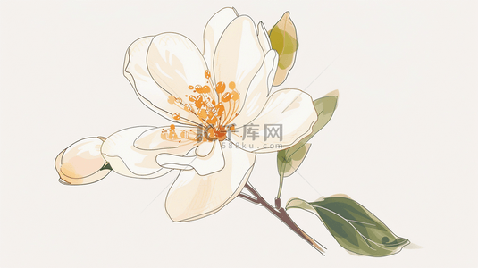 白色场景文艺艺术绘画树叶花朵的背景