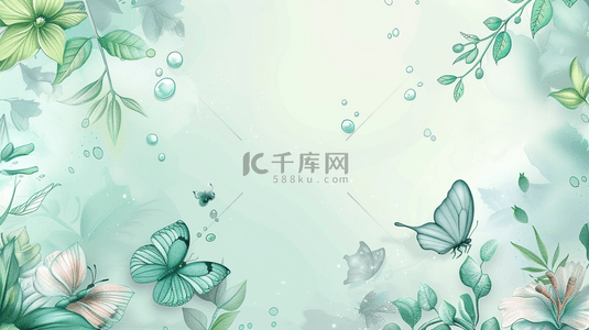 花朵中式背景图片_清新中式艺术风格树叶花朵蝴蝶的背景