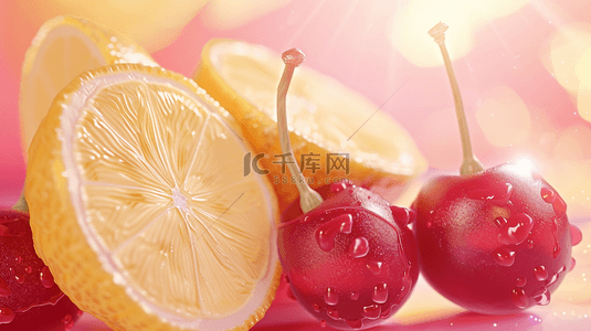 黄色水果背景图片_清新清爽水果柠檬樱桃的背景