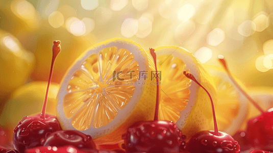 水果背景樱桃背景图片_清新清爽水果柠檬樱桃的背景