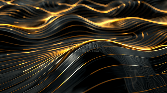 黑色场景金线线条纹理流线抽象商务背景