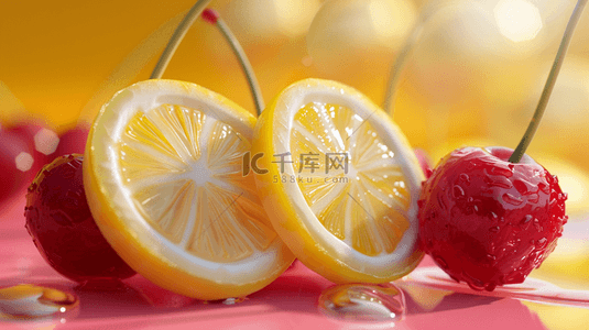 清爽水果背景图片_清新清爽水果柠檬樱桃的背景