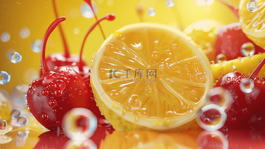 柠檬黄色背景背景图片_清新清爽水果柠檬樱桃的背景