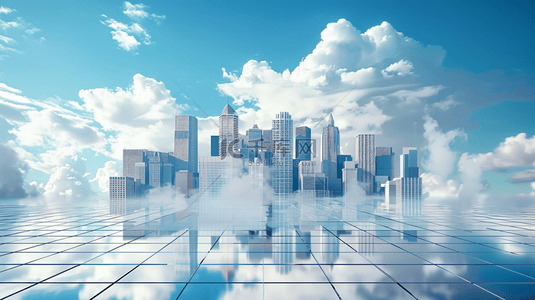 蓝天商务背景图片_立体商务高端现代楼房建筑的背景