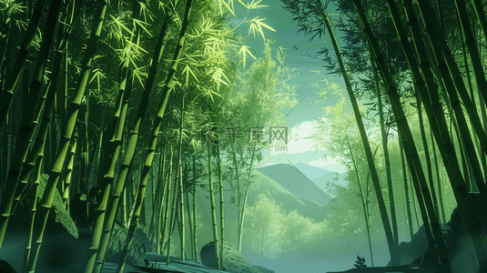 绿色道路背景图片_绿色清新户外山坡竹林景色的背景