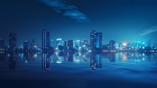 商务渐变城市背景图片_蓝色空间沿海城市建筑风格的背景