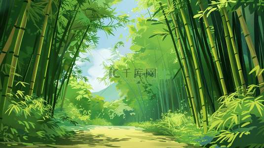 竖版蓝色背景背景图片_绿色清新户外山坡竹林景色的背景