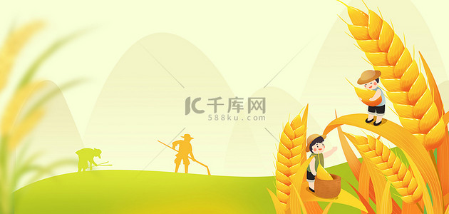 金麦穗徽章背景图片_芒种夏季夏天麦穗麦子农耕背景