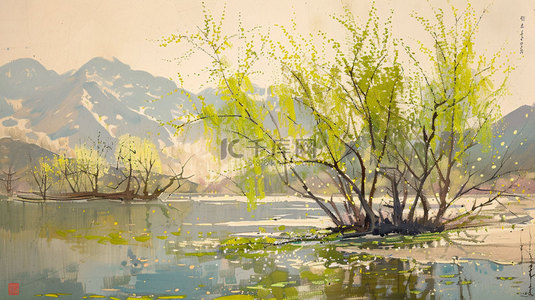 柳树河流春天合成创意素材背景