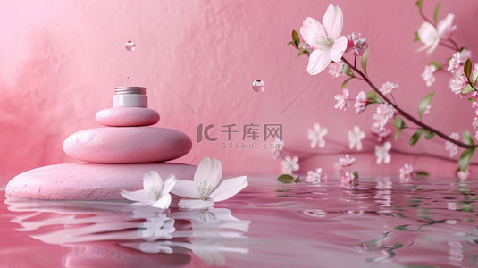 创意鲜花背景背景图片_粉色化妆品鲜花合成创意素材背景