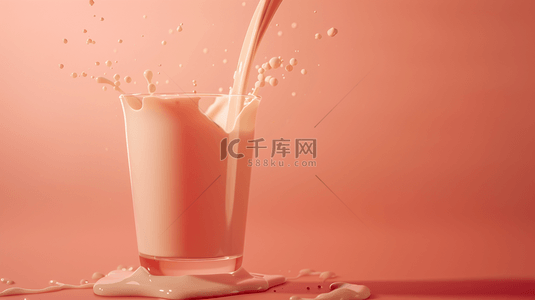 玻璃杯牛奶背景图片_粉色场景玻璃杯牛奶飞溅的背景