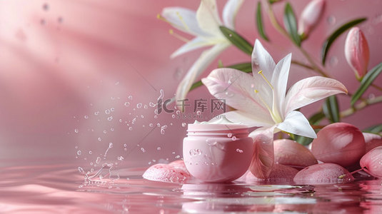 美式鲜花背景图片_粉色化妆品鲜花合成创意素材背景