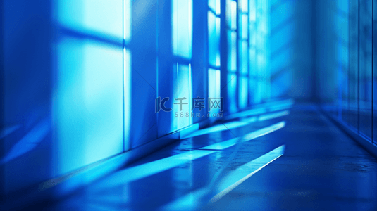 蓝色空间纹路走廊灯光照射商务背景