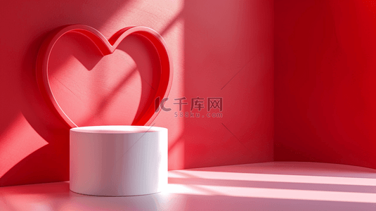 在爱心背景图片_阳关照射在室内红色爱心造型展台上的背景