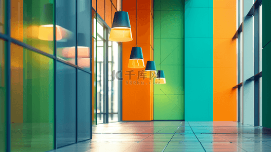 现代化公司里彩色家具室内设计背景