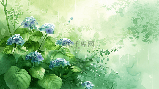 树叶背景图片_中式风格绘画艺术风格树枝花朵的背景