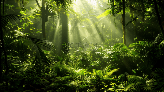 天气阳光照射到原始森林树木上背景