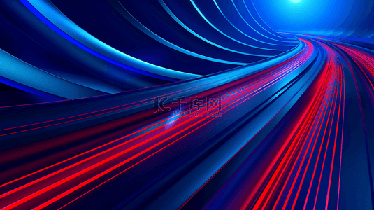 蓝色红背景图片_红蓝色科技光线光感汇聚聚焦隧道的商务背景