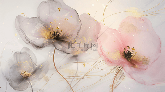 中式国画艺术风格粉色唯美花朵的背景