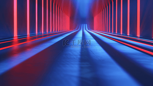 商务科技光线背景图片_红蓝色科技光线光感汇聚聚焦隧道的商务背景
