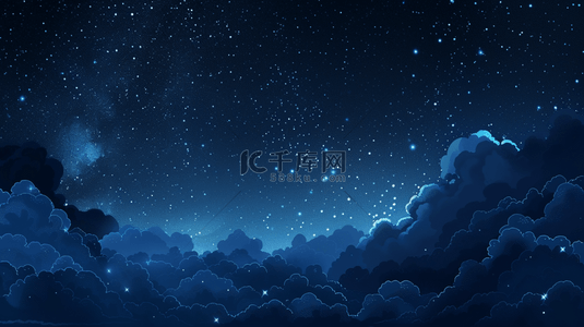 月亮星星云朵背景图片_绘画蓝色星空天空星星云彩的背景